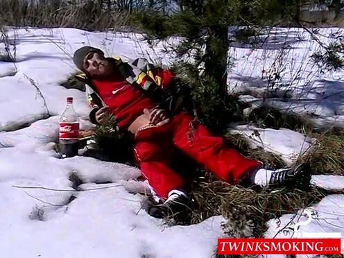 Outdoor winter fun spilling loads of  cum on the snow