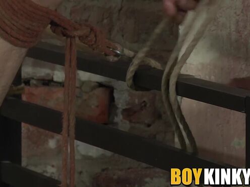 Jock with tats has his ways with young tied up bound twink