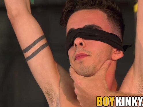 Bound & blindfolded twink slave whipped by mature master