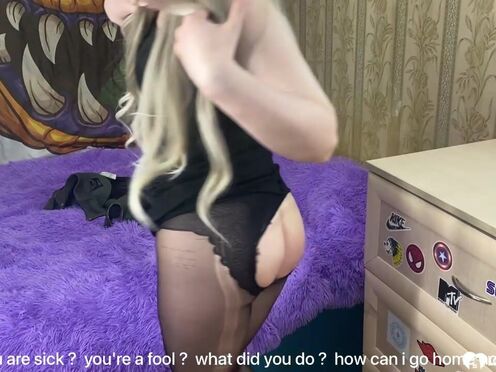 Charming blonde puts on a hot uniform