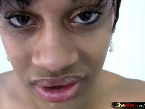 Black Shemale with big lips gets her ebony meat jerked in P-O-V