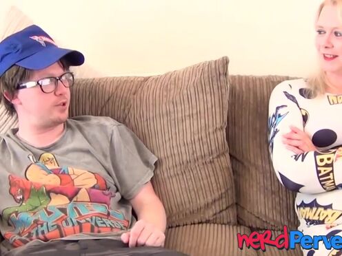 Lustful natural tits COUGAR Jodie Cummings blows nerds cock P-O-V