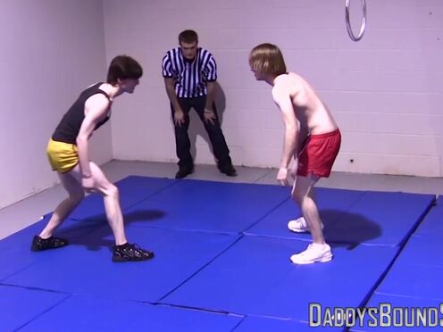 Petite gays spar together hardcore & slowly strip naked