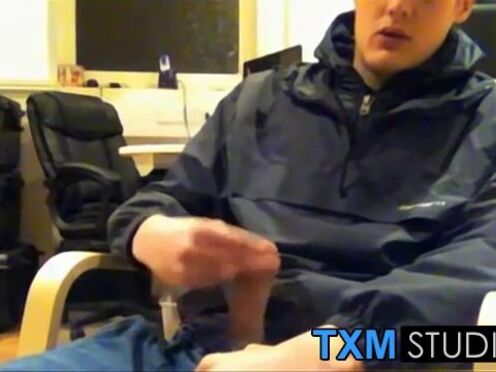 Tyler squirting a load in front of the camera in the office