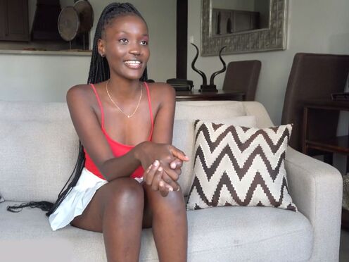 African hottie at her first porn audition gets really into it & his huge dick