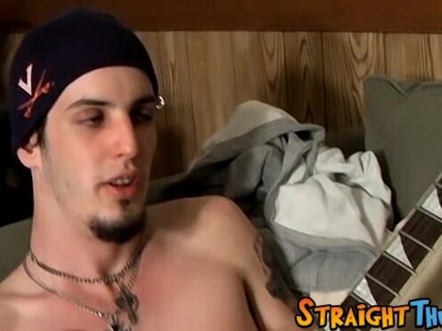 Straight guy playing guitar & jacking off his unshaved shaft