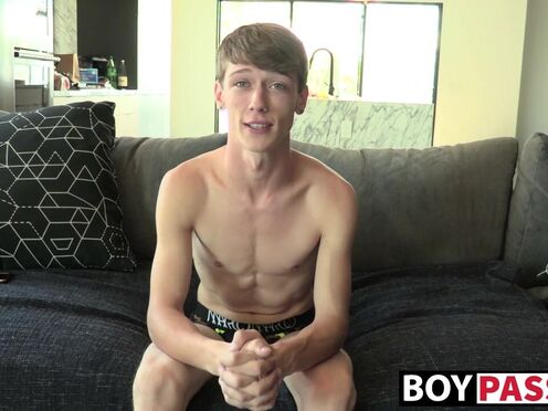 Solo dildo action for young man after giving an interview