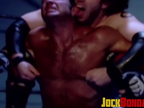 Tattooed hunk choked & dominated after losing the match