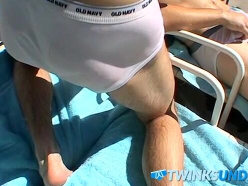 Zack Randall gives athletic Mike Roberts handjob by the pool