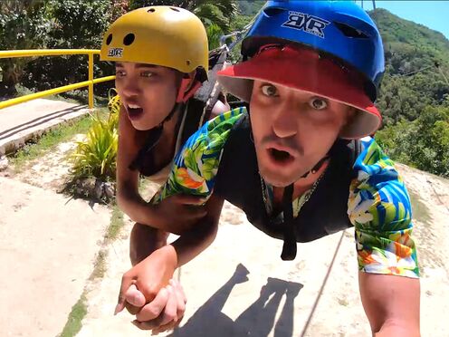 Ziplining amateur couple made a lustful sex tape together once back home