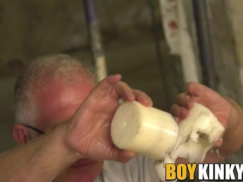 Tormented homosexual guy has his balls waxed & shaft wanked