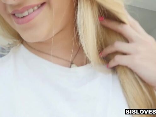 Blond baby sisters fighting over their brother's big thick dick