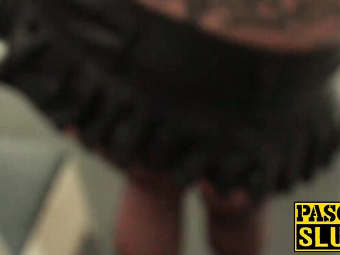 UK sub Roxy Mae rides before squirting beside cuckold