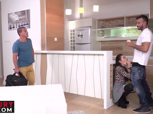 Sweet Carry gets her holes filled with two long disco sticks