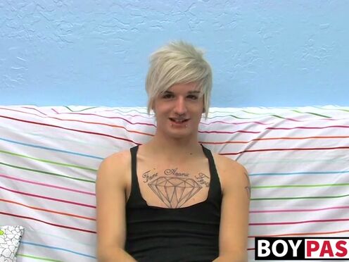 Tatted smooth teen Austin moans during sexy masturbation