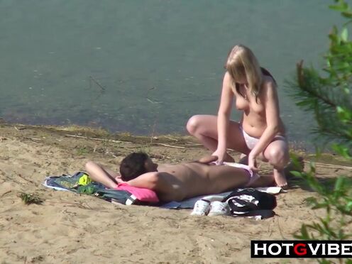 Massive Butt Blond Rides His Dick On The Beach