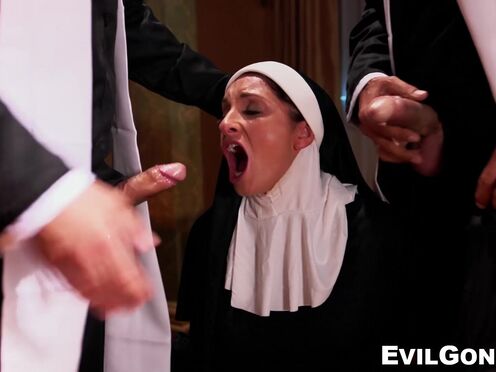Big Titted sister anally spitroasted by two hung ministers