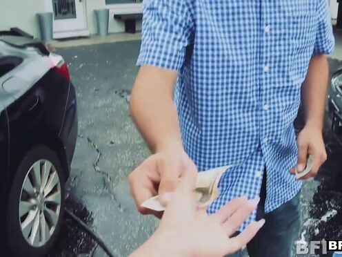 Bikini car wash babes are cleaning his cock too