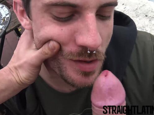 Pierced latino sucks cock P-O-V before outdoor bareback