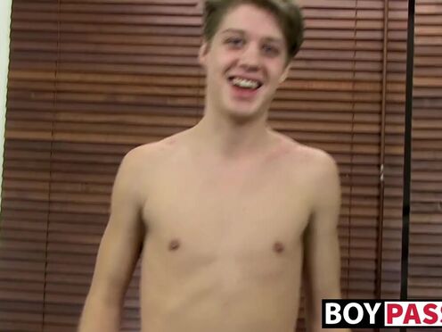 Hung cutie interviewed before he strips & masturbates