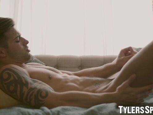 Jock Casey Everett gently touches his booty while jacking off